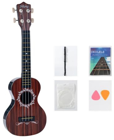 TTETTZ Kinder Ukulele Als Gitarre Und Musikinstrument mit 4 Saiten Ein Robustes Spielzeug Zur Musikalischen Früherziehung für Jungen Und Mädchen, Braune Holzmaserung