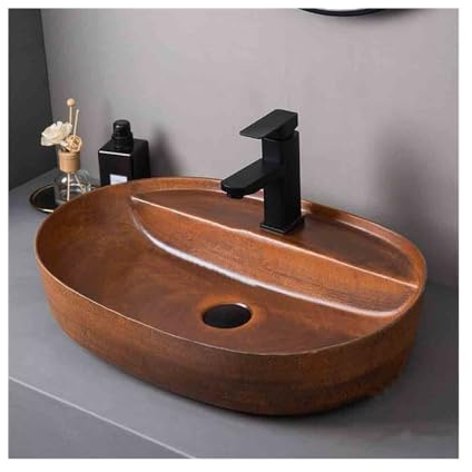 Lavandino da Bagno Grande lavabo da appoggio Singolo in Ceramica for Bagno Interno ed Esterno con Accessori Adatto per i bagni