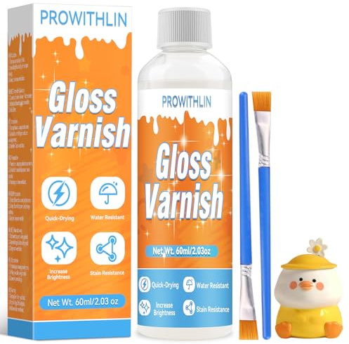 prowithlin - Barniz Brillante para Arcilla Secado al Aire - Barniz para Arcilla, Cerámica, Pintura al Óleo, Madera - Resistente al Agua, Grietas y Rasguños - 120ml con 2 Pinceles (60 ML)