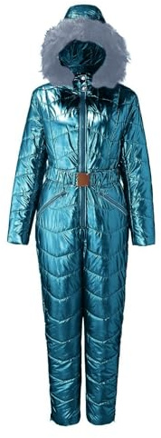 Schneeanzug Damen Einteiler,Skianzug Damen Große Größen Skioverall Mit Kapuze Reißverschluss Skijacke Bequeme Overall Outdoor Skibekleidung Warme Schneeoverall Winddicht Skisuit Pelzkragen Skianzüge