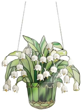Hangs Of Valley Suncatcher Stained Flowers Glass Window Hanging Home Flowers Stained Glass Hangings Art Decoration for Elegant Home (Light Green, 15CM)