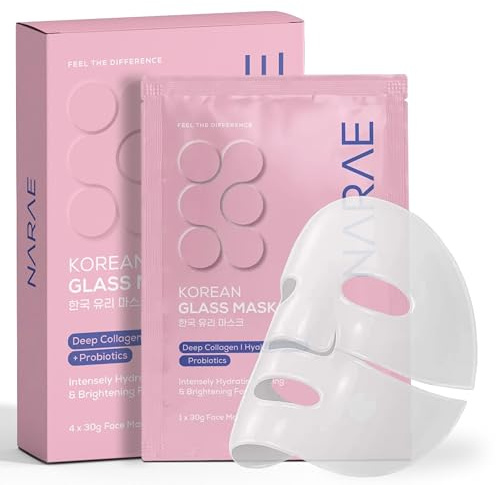 NARAE Korean Glass Mask (4x Pack), Collagen Face Mask for Glass Skin Glow, Overnight or 3-4 Hour Hydrating Hydrogel Collagen Mask with Hyaluronic Acid & Probiotics, Korean Skin Care Masks for Dry Skin