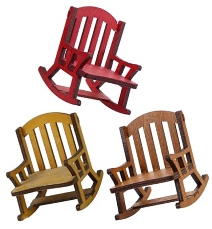 SUPVOX Lot de 3 Mini Fauteuils à Bascule en Bois Accessoires pour Maison de Poupée et Jardin Féerique Chaises Miniatures pour Micro-Paysage Décoratif
