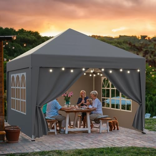 Soontrans Pavillon, Dein Treffpunkt im Garten, Faltpavillon 3x3 mit Dach & Seitenwänden & Giebelwänden, Höhenverstellbar Pop-UP Partyzelt für Gartenparty Sommerfest Grillabend Familienfeier (Grau)