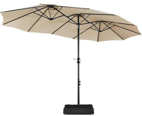 Yaheetech Parasoll med stativ, stort terrassparaply med bas för solskydd för balkong/terrass/trädgård, rektangulär, trädgårdsparaply med UV-skydd 50+, Ljusbrun, 385 cm L × 240 cm B × 245 cm H
