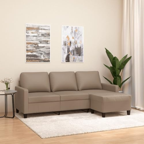 Kaloriko 3-Sitzer Sofa mit Hocker Cappuccino-Braun Kunstleder 180 cm Sitzbreite Wohnzimmer Couch Polstergarnitur mit Ottomanen fußhocker platzsparend gemütlich relaxfunktion