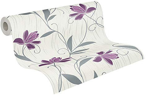 A.S. Création AS Creation 306234 3062-34 Styleguide Jung Papier peint texturé Motif floral Violet/blanc/gris 10,05 x 0,53 m