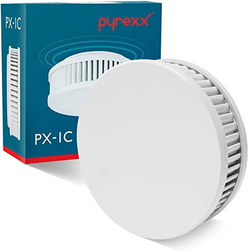 Pyrexx PX-1C Funk - Rauchwarnmelder 10 Jahre Batterie vernetzbar mit weiteren Meldern, Magnet-Halterung ohne Bohren und LED-Blinken, Zertifiziert nach Q-Label, Weiß, 1er Set