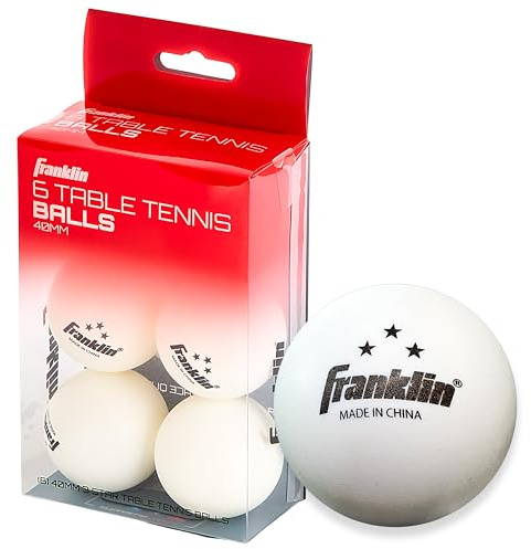 Franklin Sports Ping-Pong-Ball, 3-Stern-Ball, offizielle Größe und Gewicht, 4 cm, Profi-Tischtennisball, robust, leistungsstark, weiß, 6 Stück