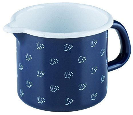 Riess, 0038-074, Schnabeltopf ø 9cm, DIRNDLBLAU, Blau, Emaille, Vol. (rec.): 0,5 Liter, Made in Österreich, LBH: 14,6x10,2x8,5cm, 0,250kg, Kanne mit Henkel, Deckel, Induktionskocher kompatibel