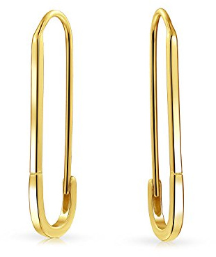 Inspirierende Symbol Unterstützung Für Vertriebene Menschen Sicherheit Pin Durchzieher Tropfenohrringe Anstecknadel Brosche Für Frauen Teenager Gelb 14K Vergoldet .925 Sterlingsilber
