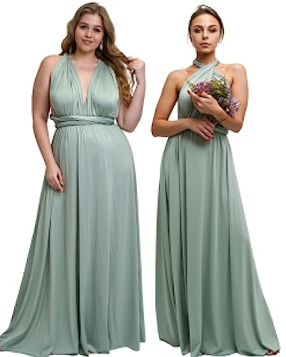 Taniri Infinity Dress - Vestido largo transformador convertible multidirección, dama de honor, fiesta nupcial, boda, correa cruzada, Salvia, Talla única
