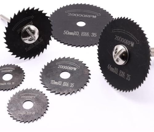 8 tlg HSS Kreissägeblätter 50mm 44mm 35mm 32mm 25mm 22mm mit Spanndorn für Dremel, Proxxon, 3mm 6mm Trennscheiben Sägeblatt Kreissägeblatt zum Schneiden von Materialien wie Kunststoffe, Holz
