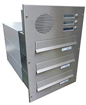 3er Edelstahl Mauerdurchwurf Briefkasten mit Sprechsieb - Tiefe 39-62 cm- B-042