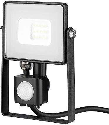 V-TAC VT-10-S-B Faro LED Chip Samsung 10W con Sensore di Movimento e Crepuscolare e Interruttore Manuale di Bloccaggio Colore Nero 6400K IP65