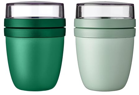 Mepal | Lunchpot Ellipse Mixed | Vivid Green + Nordic Sage | Müslibecher to go | Unterteilung für Joghurt & Müsli | 500 ml + 200 ml | Geeignet für Gefrierschrank, Mikrowelle & Spülmaschine