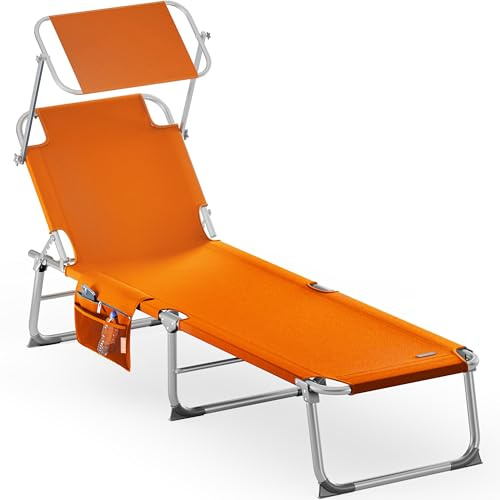 CASARIA® Tumbona Plegable Jardín Playa Reclinable Carga 150Kg Parasol 190x59x29cm Aluminio Piscina