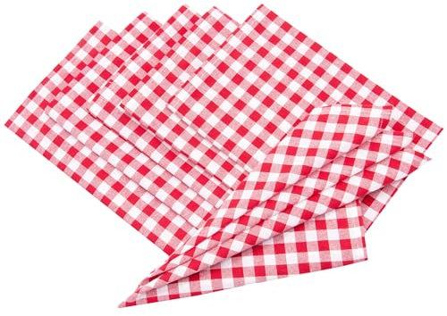ZOLLNER 6 servilletas de Tela a Cuadros Rojos y Blancos, 45x45 cm, algodón