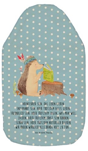 Mr. & Mrs. Panda Wärmflasche Igel Federschmuck - Geschenk, Wärmflasche mit Bezug, Waldtiere, Kleine Wärmflasche, Indianer, Tiere, Kinderwärmflasche,