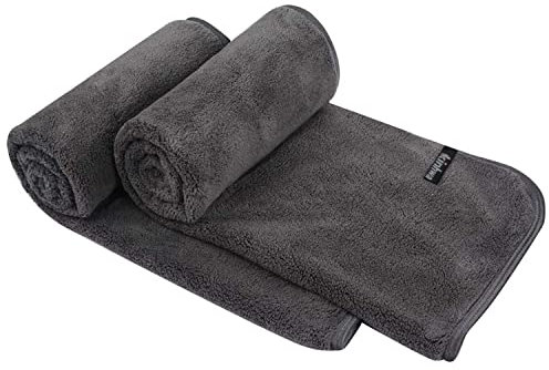 KinHwa 2er Pack Microfaser Handtücher, Stark Wasserabsorbierendes Mikrofaser Handtuch, Mikrofaser Badetuch, Super Weich Duschtücher, Schnelltrocknend & Saugstark, 40cm x 76cm, Dunkelgrau