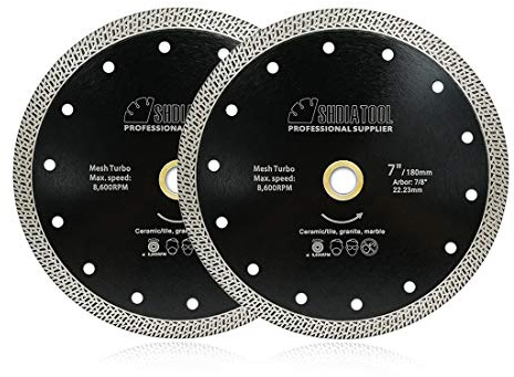 SHDIATOOL Disco Tronzador de Diamante 2 Piezas 180MM con Malla Turbo Hoja de Sierra para Porcelana Azulejos Cerámica Granito Mármol