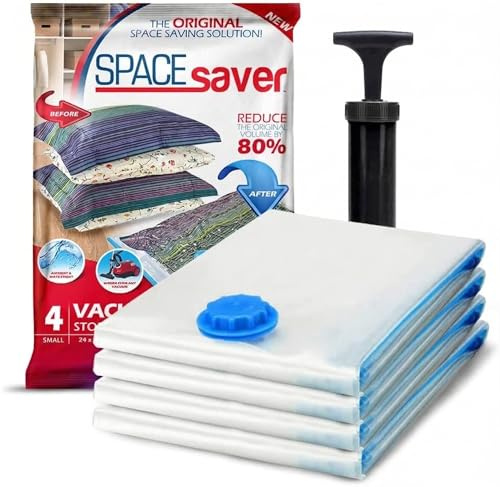 SpaceSaver Vacuum Storage Bags - Clothes & Bedding Storage - 4-Pack with Pump