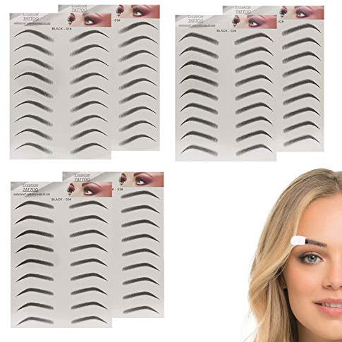 6 Sheets Eyebrow Tattoo Stickers 6D Realistic Stick-On Eyebrow Stencil Shape Waterproof Transfer Eyebrow Decal Quick Makeup Tool (Black)
