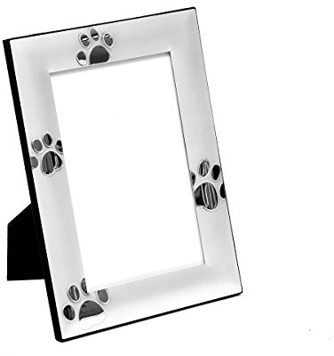 Brillibrum B-Ware Design Bilderrahmen Pfotenabdrücke 10x15cm Foto-Rahmen Versilbert Hunde-Pfoten Matt Geschenk Katzen-Tapsen (Variante 1, Gravur bis 10 Zeichen)