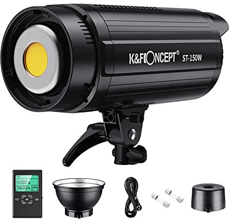 K&F CONCEPT 150W LED Studioblitz, Dimmbares Blitzlicht mit 2,4GHz Kabellos System，LCD Bildschirmund und Fernbedienung,CRI 95 +，TLCI 95 +，R9 90 5600K LED Video Licht für Video Foto Porträtaufnahmen