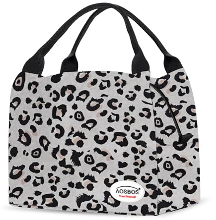 AOSBOS Kühltasche Klein Leicht Lunch Tasche Isoliertasche zur Arbeit Schule Faltbar Wasserdicht Reißverschluss 8,5L Leoparden