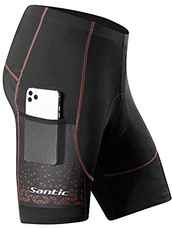 Santic Radlerhose Herren Gepolsterte Fahrradhose kurz mit Sitzpolster Herren Fahrrad Hosen Radhose Rot EU XL