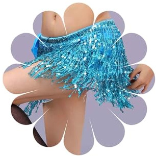 Sttiafay Fransen Pailletten Bauchtanzrock Kurze Quaste Pailletten Hüfttuch Wrap Festival Karneval Rave Kostüm für Frauen