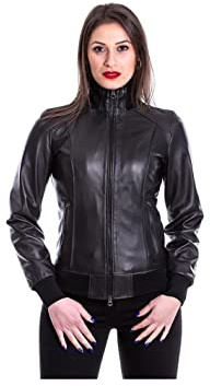 Pelletterie Borghese | Bomber Donna in Vera Pelle | Giacca Moto | Vestibilità Regolare | Giubbotto | Made in Italy | 1528 (Nero, 46)