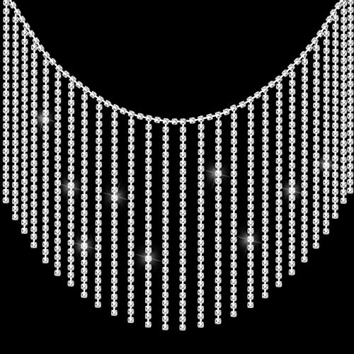 AIEX 91cm Largo Flecos de Cristal para la Ropa, Purpurina Adornos de Borlas de Cristal Flecos de Diamantes para Bodas Accesorios Nupciales Manualidades de Bricolaje (Plata)
