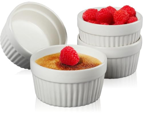 4x Schälchen Ø 9,5cm aus Keramik Ofenfest Creme Brulee Dessertschale Pasteten Tapas Soufflé Auflauf Förmchen (4 Stück)