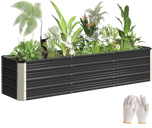 Outsunny Hochbeet aus Stahl Gartenbeet Pflanzkasten Blumenkasten Blumenkübel mit Handschuhe Grau 183 x 47 x 40 cm