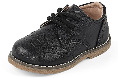 MASOCIO Jungen Mädchen Schnürschuhe Kleinkind kleine Kinder Schulschuhe Flache Kleid Schuhe (Kleinkind/kleines Kind), Schwarz, 28 EU