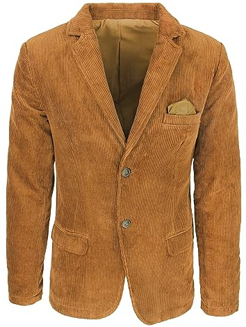 Evoga Chaqueta de hombre de terciopelo Slim Fit Blazer de invierno elegante casual, camel, 3XL