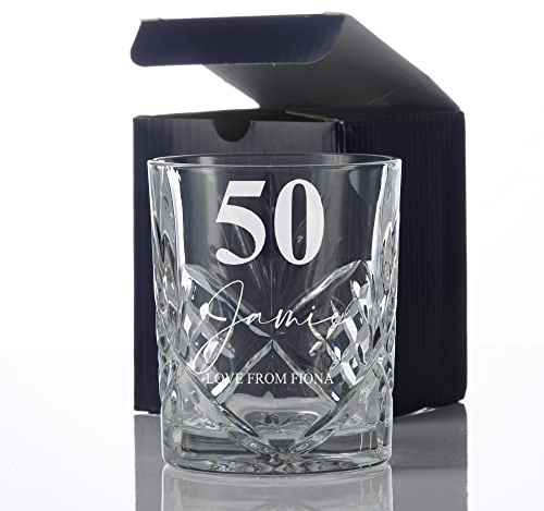 ukgiftstoreonline Engraved Personalised 50th Birthday Crystal Cut Whiskey Glass