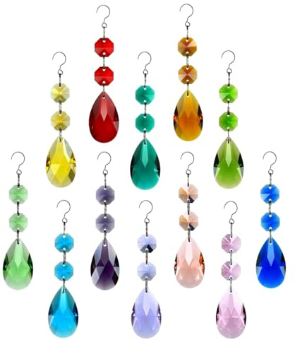 GOLDENHAITAI 12pcs Teardrop Crystal Chandelier Prism Suncatcher Replacement | 38mm Multicolor Hanging Crystals Beads Ornament Pendant for Chandeliers Window Wedding Party Decoration Gifts