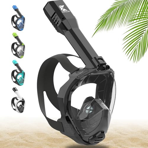 Khroom Schnorchelmaske Erwachsene Vollmaske absolut CO2 sicher | Unsere Beste Tauchermaske Seaview Pro zum Schnorcheln | Vollgesichtsmaske Schnorchelmaske | Schnorchelset Alternative (L/XL, Schwarz)