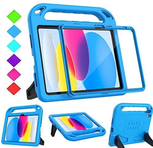Surom Case for iPad A16 11th Gen 11/10th Gen 10.9 2025/2022, Blue | Built-in Screen Protector, Shockproof Light Weight Handle Stand Case for Kids, Sturdy Stand, Protable Handle