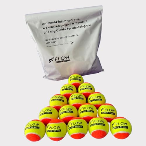 Flow Beach Tennis Beach Tennis Balls (15 Count), 100% Stage 2 Beach Tennis Balls, High Standard Acrylic Felt, Extra Duty Needle Felt