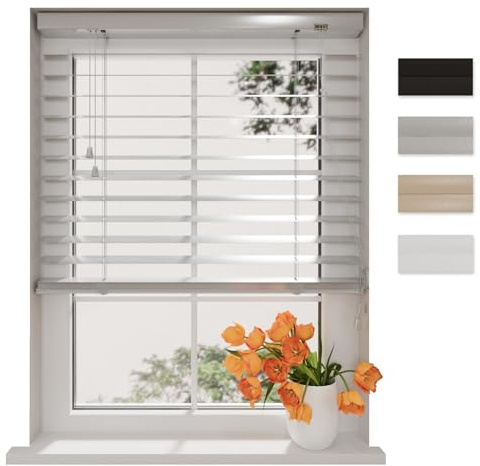 DTCH® Aluminium Jalousie innen, grau, 190 x 180 cm | 50mm Lamellen, feuchtigkeitsbeständig, mattes Aluminium, Sicht- und Sonnenschutz, Lichtregulierung, Breiten bis 240 cm