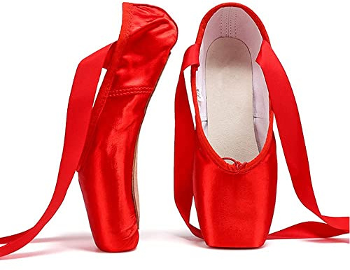 Chaussure de Ballet Danse de Pointe Ballerine Fille Femme avec Ruban en Satin Profesionnelle