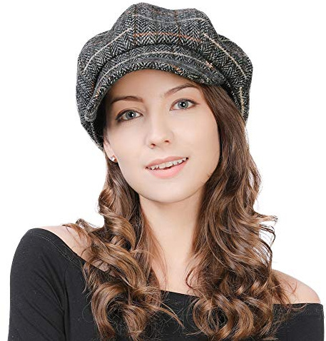 Comhats Damen Ballonmütze warme Schirmmütze Wintermütze Wolle Barett Maler Mütze mit Visor Newsboy Cap N99952_Grau M