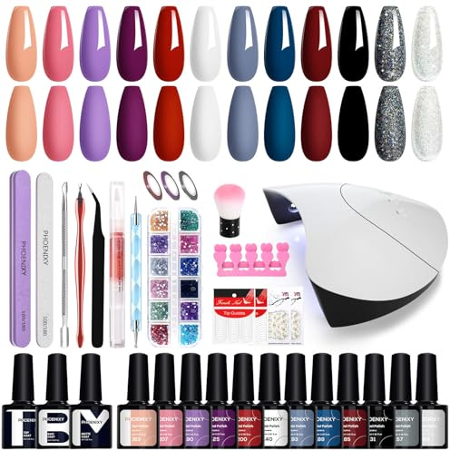 U V Nagellack Set mit 36W UV/LED Lampe, Phoenixy 12 Stk. Gel Nagellack Set Nagel Farblack Maniküre Starter Set Gel Nail Polish Kit