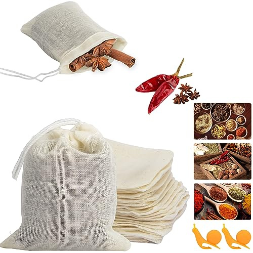 Memotoo 50Pcs Unbleached Cotton Tea Bags, Reusable Drawstring Tea Bag for Cooking Soup, Empty Natural Organic Tea Infuser Bag for Coffee Tea Bone Broth (3.2 x 2.4 inch)