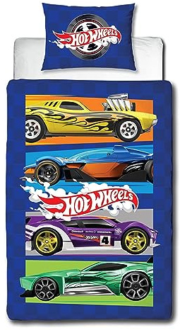 Hot Wheels - Juego de Funda de edredón para Cama Individual con diseño de Bestia con Licencia Oficial, Ropa de Cama Reversible de 2 Caras, Incluye Funda de Almohada a Juego, Dormitorio