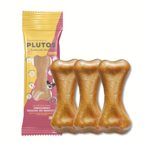 PLUTOS - Os à mâcher pour Chiens avec Fromage et Bœuf - sans Lactose et naturellement sain - Riche en protéines et en Fer - Petit (Paquet de 3)